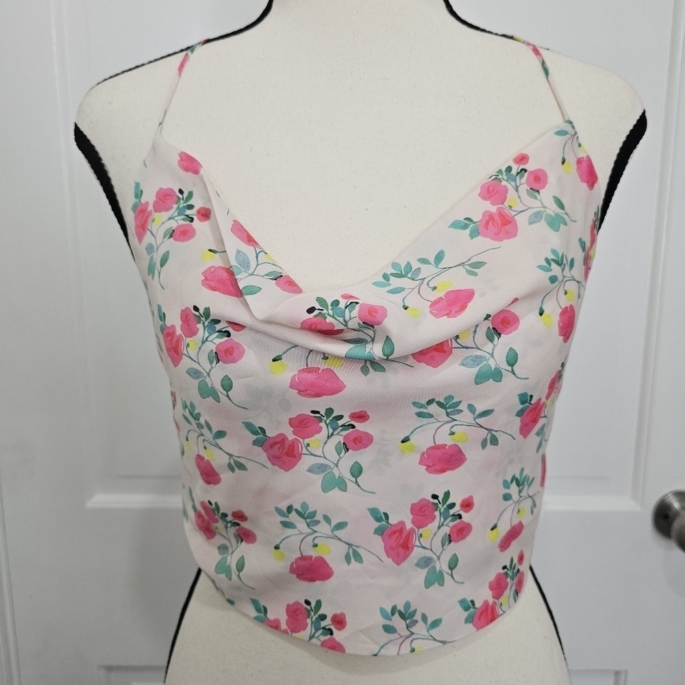 ZARA Floral Tie Back Criss Cross Handkerchief Crop Top Size M - Picture 2 of 11